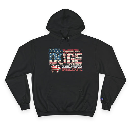 Doge-Inspired Champion Hoodie - American Flag Design with Empowering Quote